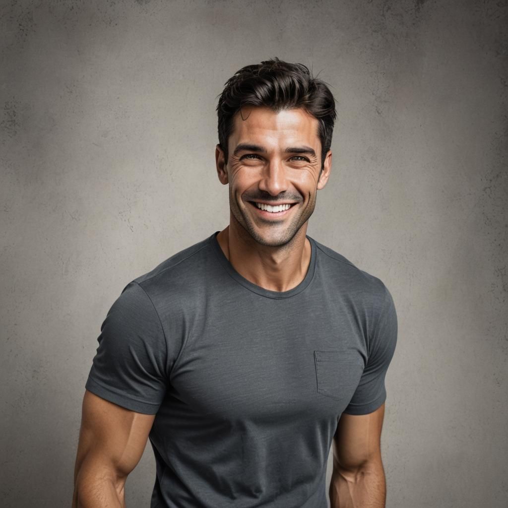 Portrait of a Handsome, Muscular, Dark-Haired Man