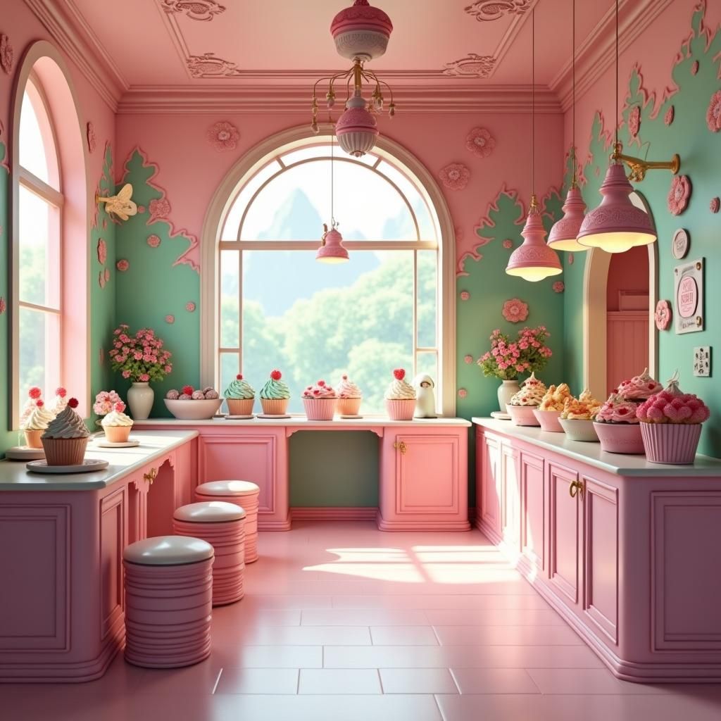 Whimsical Cupcake Cafe in Storybook Style