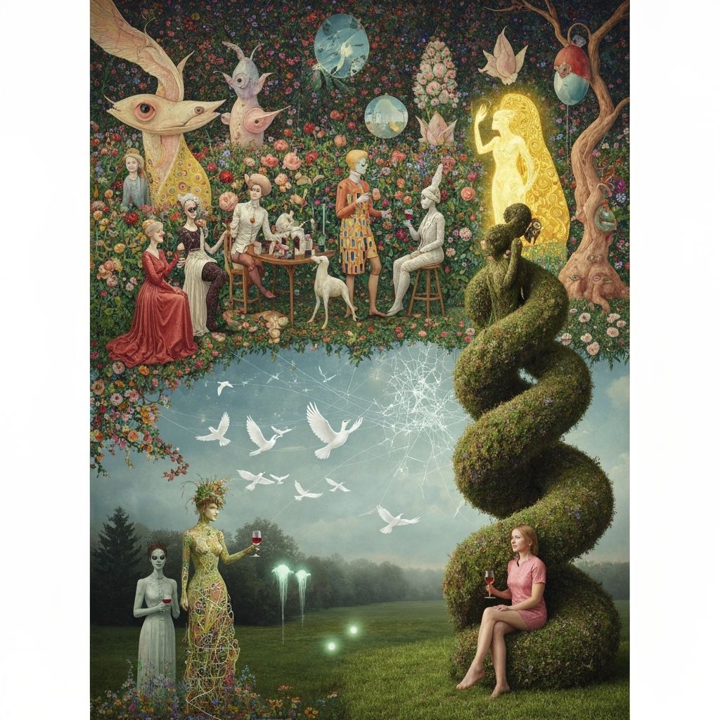 Surreal Garden Party in a Dreamlike Fantasy