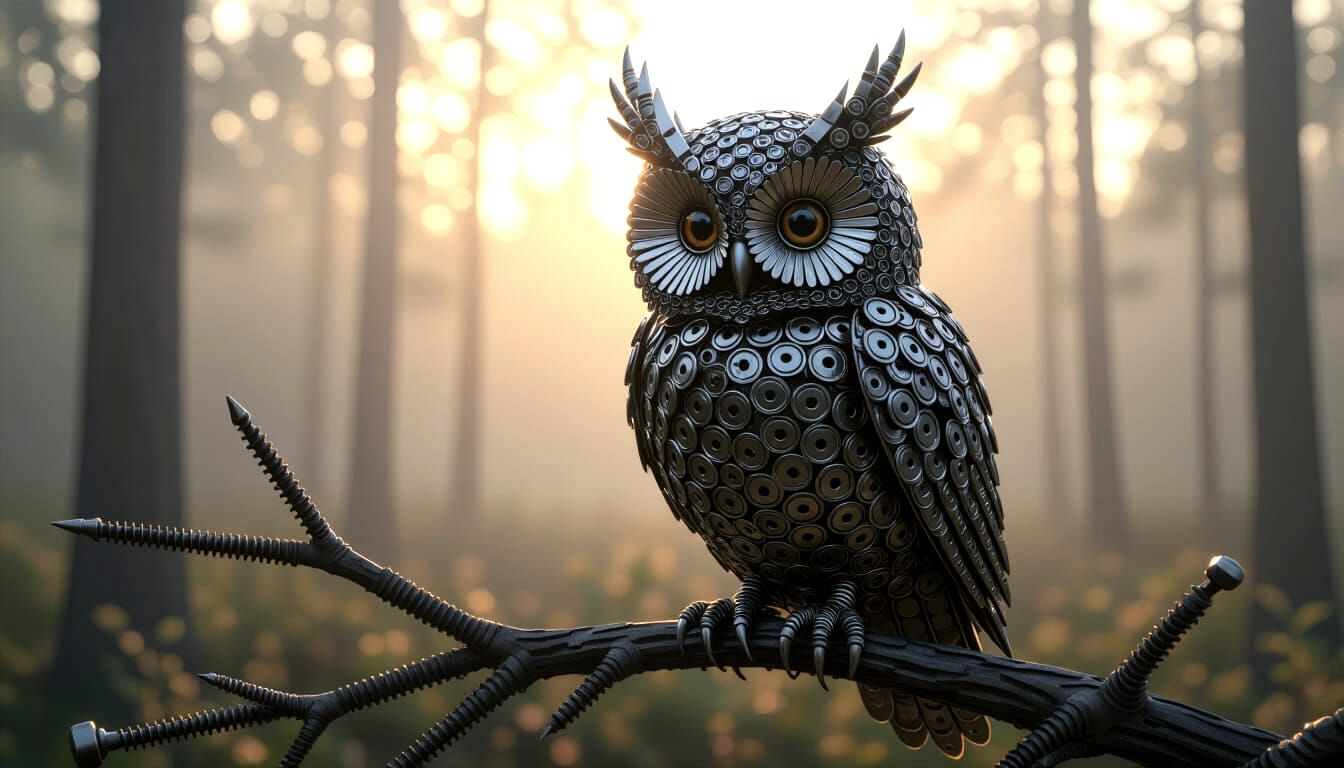 Steampunk Owl Crafted from Nails and Screws