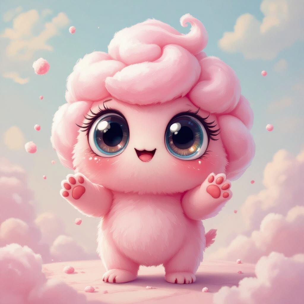 Whimsical Cotton Candy Creature in Cartoon Style