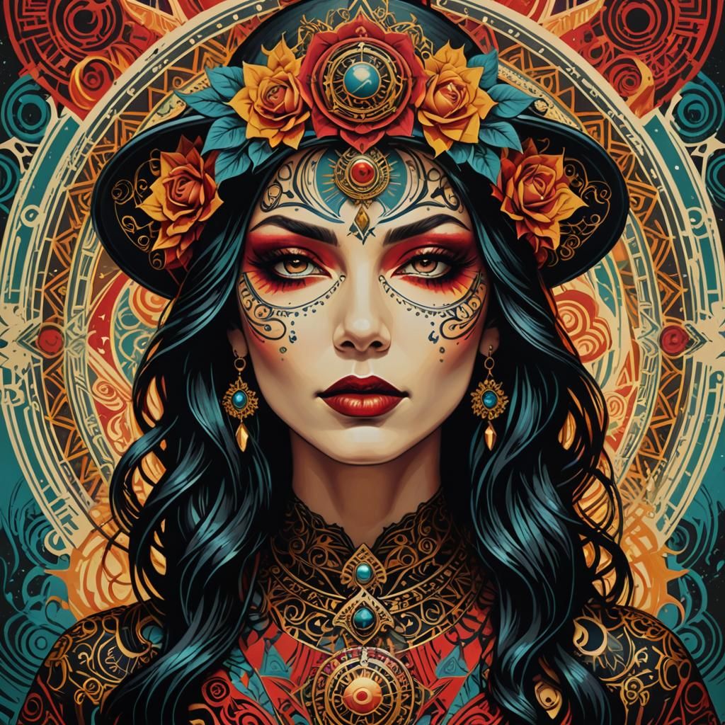 Surreal Witch in Street Art Style