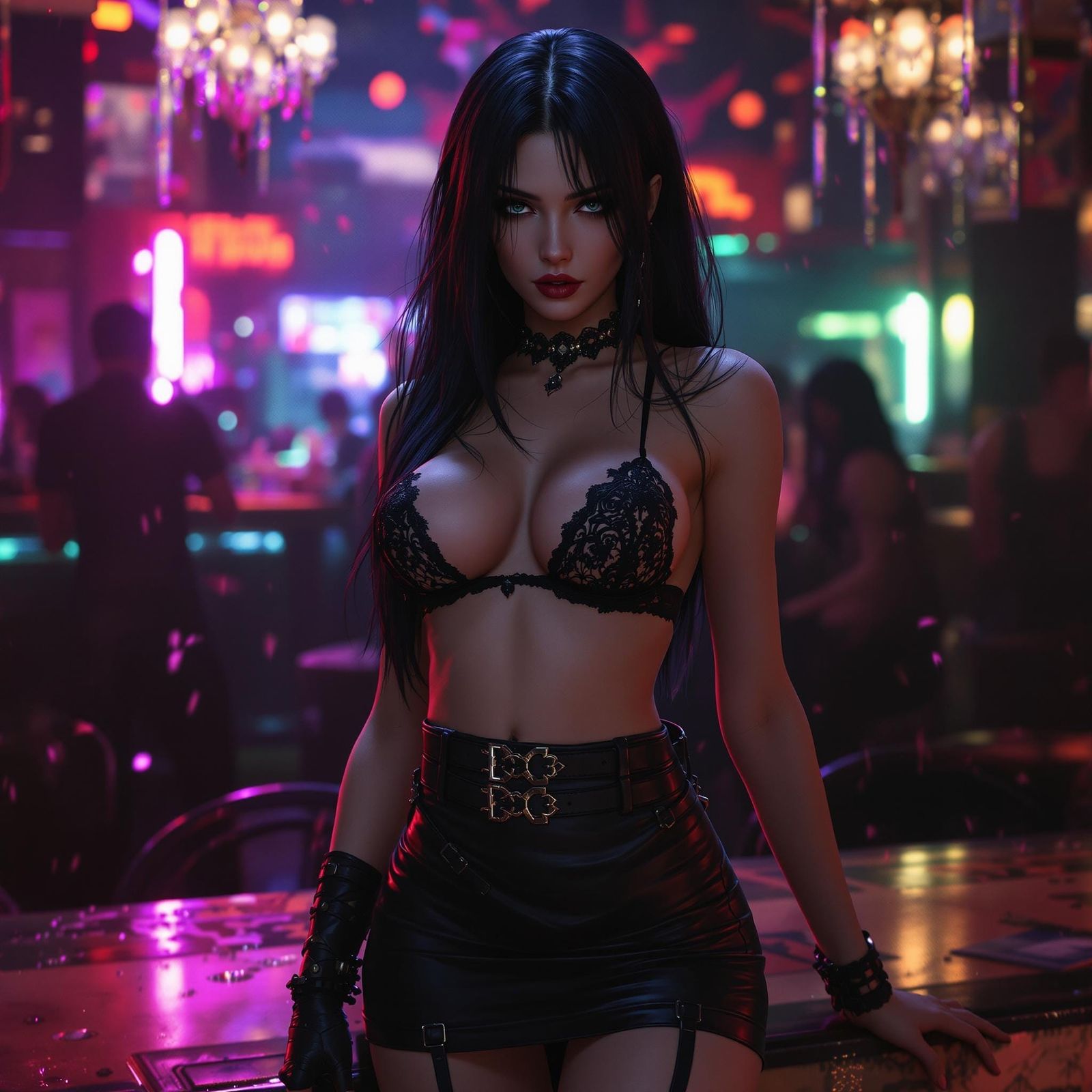 Glamorous Club Scene Fantasy Portrait in Deep, Detailed Matt...