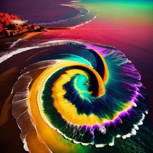 Tropical Cyberpunk Fortress on Iridescent Beach