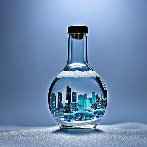 Snowy Cityscape Inside Glass Bottle