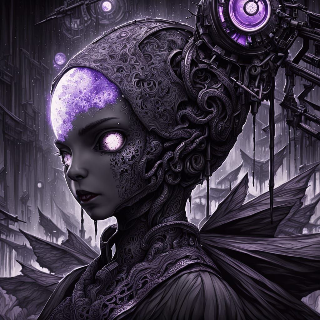 Cyberpunk Cyborg Woman in Dark Space