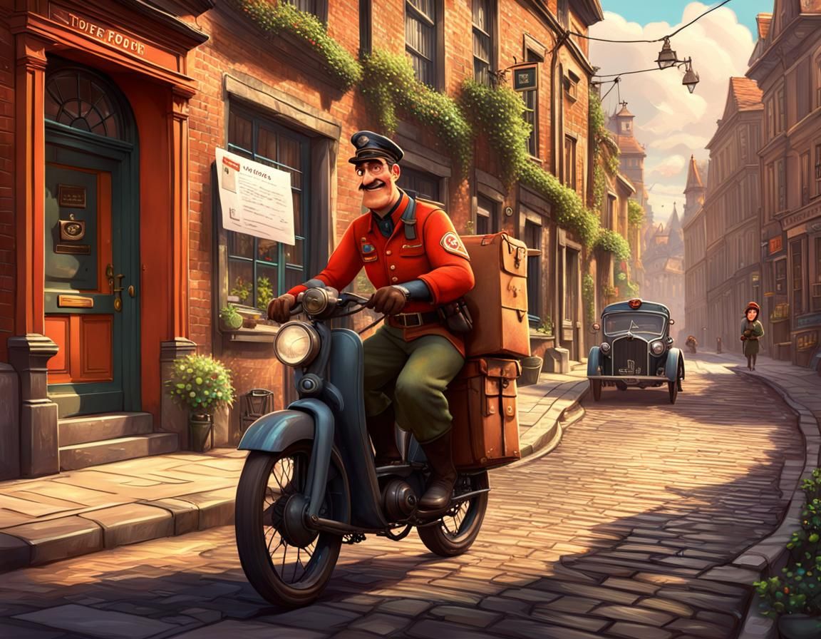 Postman Delivers Postcard in Pixar Style