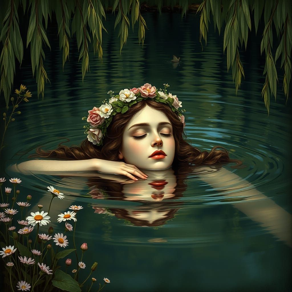 Ophelia's Tragic Repose in a Serene River