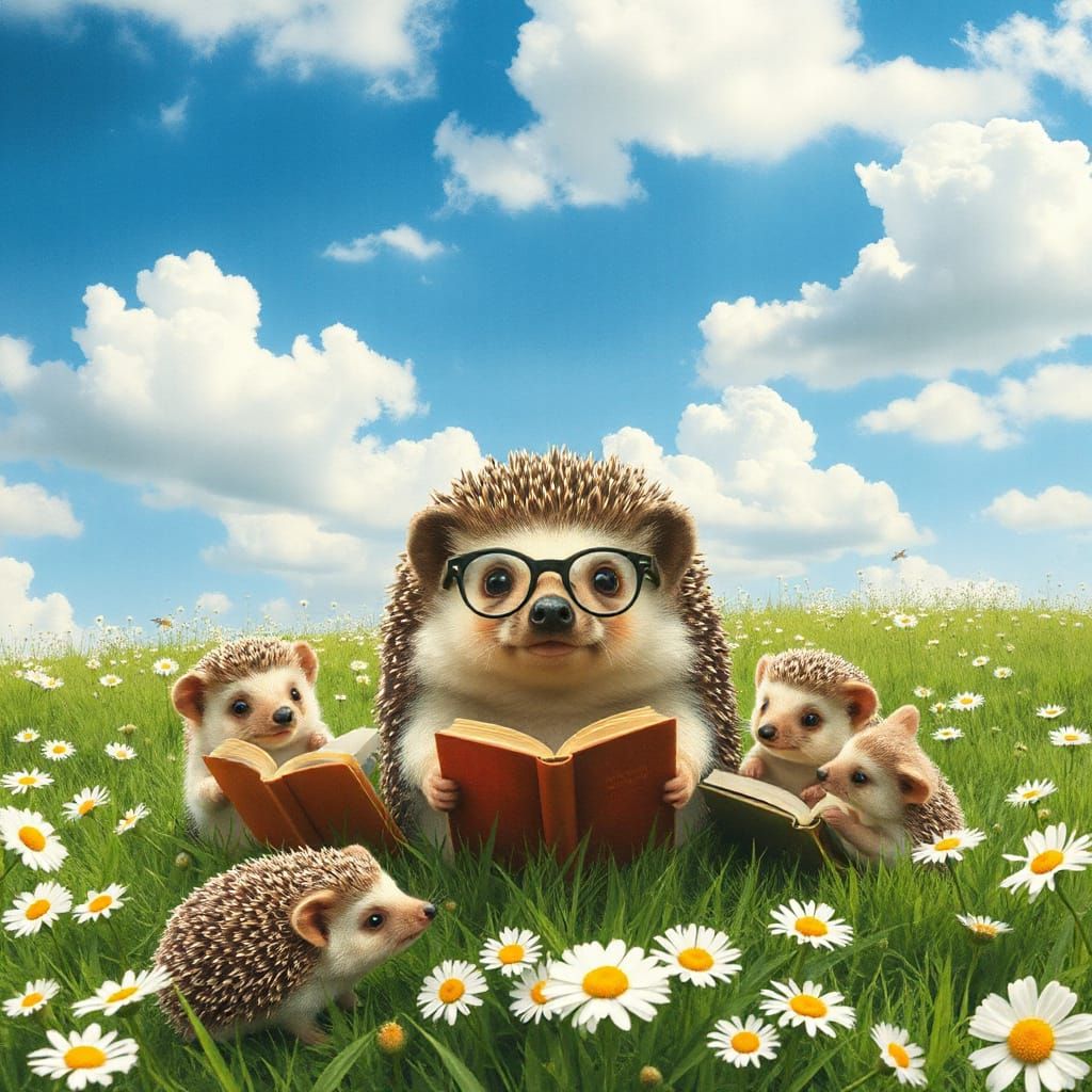 Whimsical Hedgehog Tutor in a Lush Spring Meadow