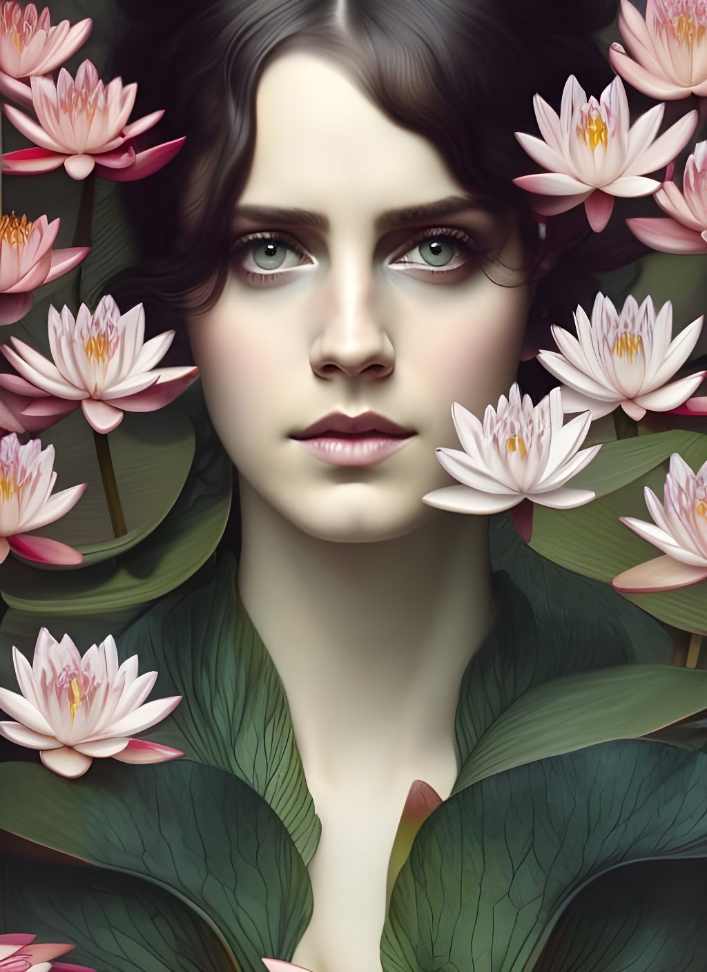 Goddess with Waterlily Hair: A Detailed Portrait