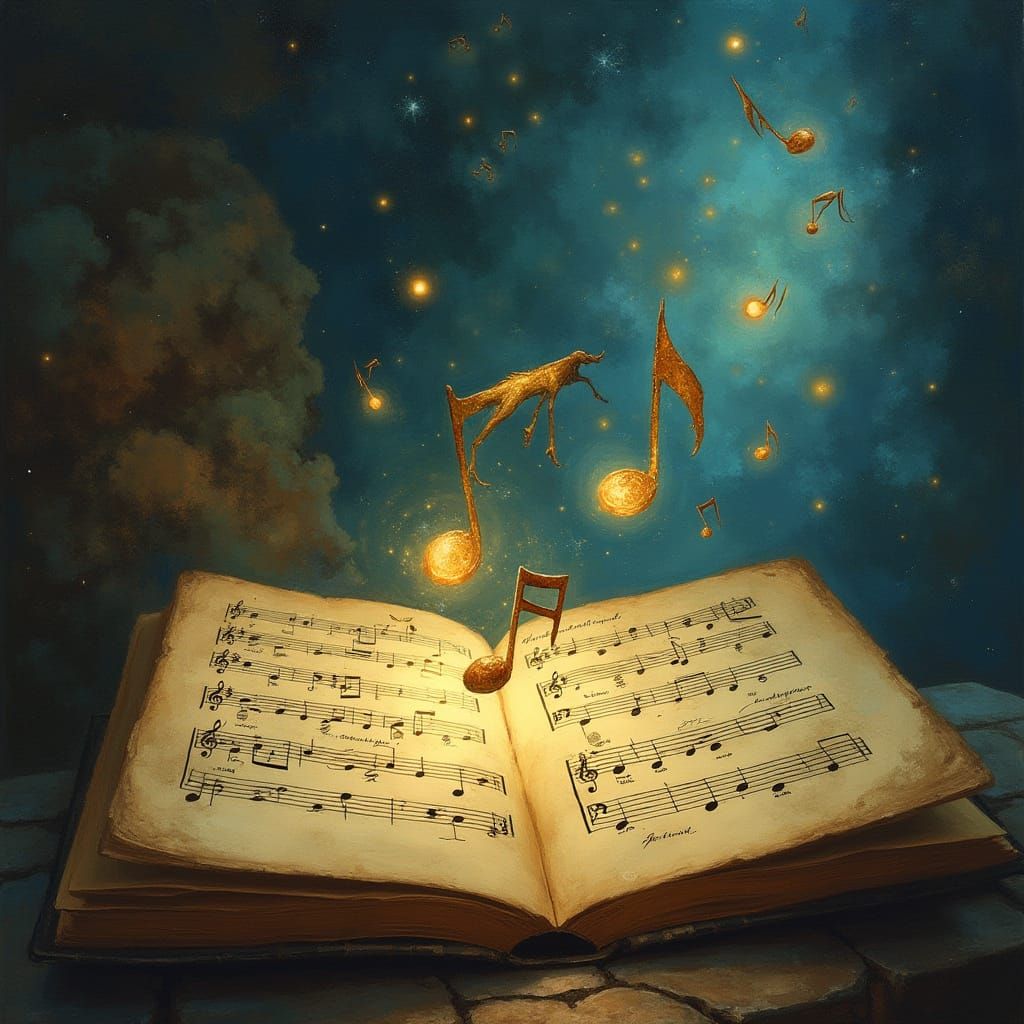 Mystical Musical Notes on Antique Sheet Music