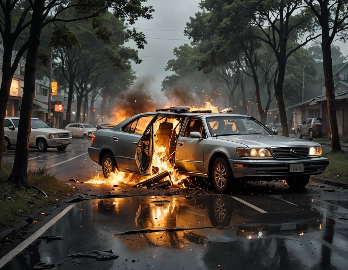 Car Accident Cinematic Storyboard with Silver Lexus