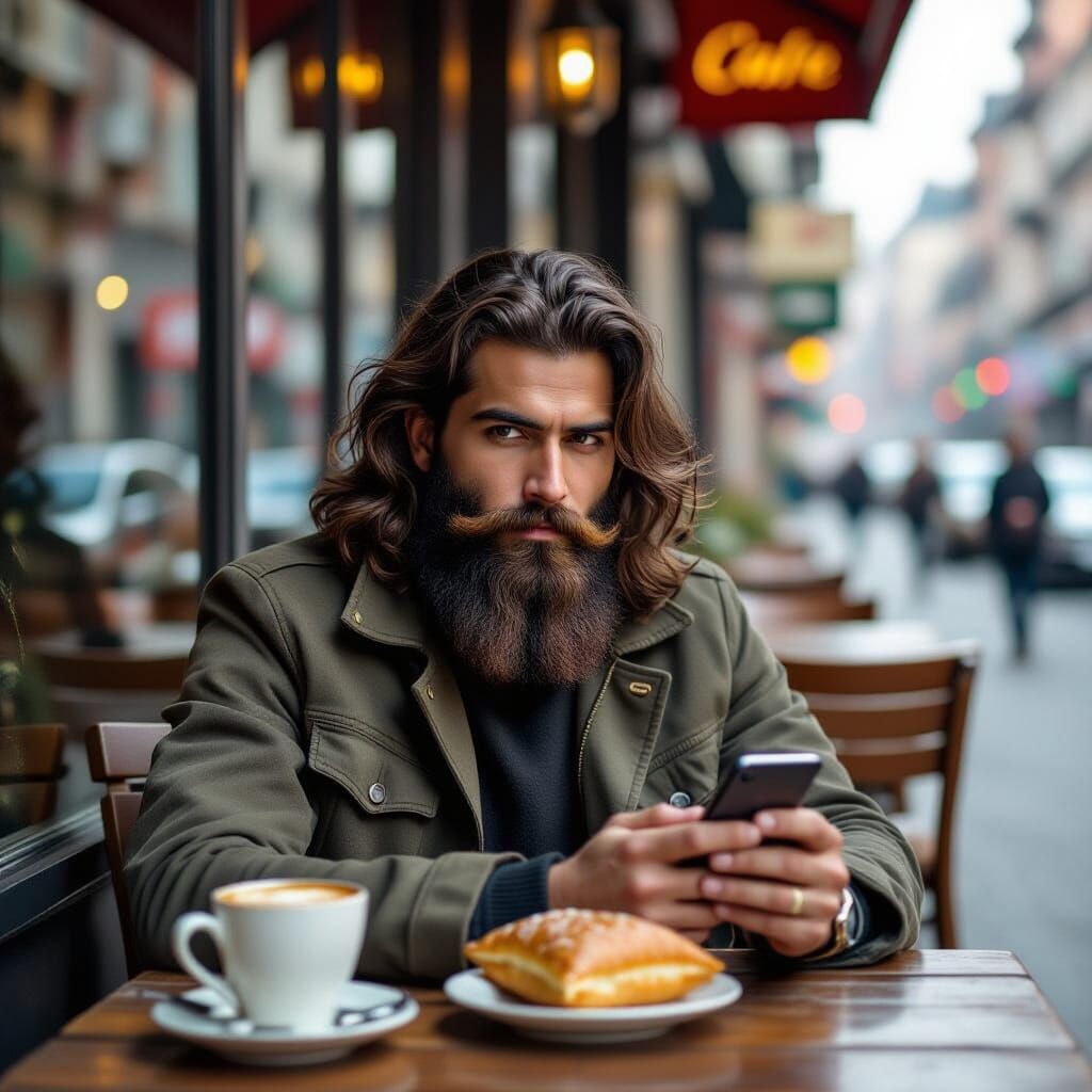 Indian Man at Cafe in Grunge Art Style