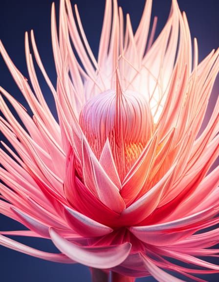 Glowing Protea with Transparent Petals, Macro Photography