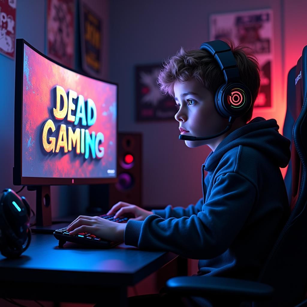 Immersive Gaming Setup in Dimly Lit Room