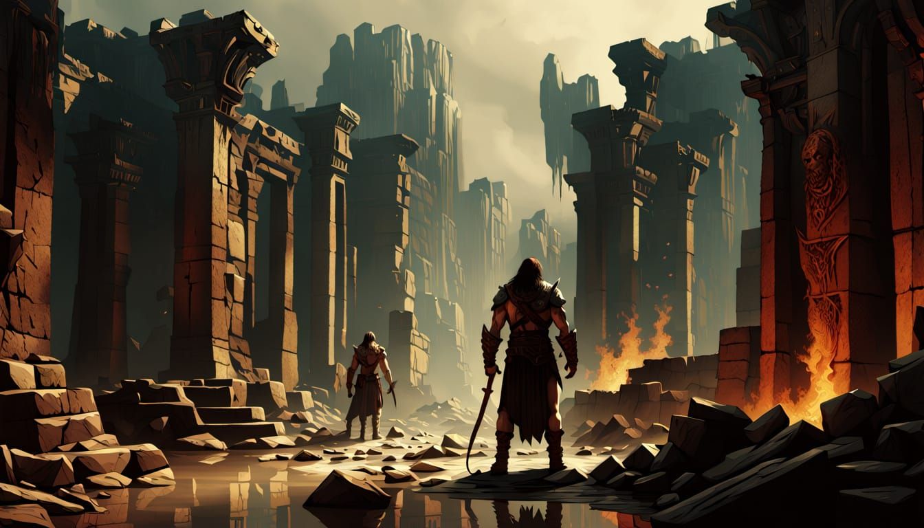 Epic Fantasy Barbarians Stand Tall in Ruins of Ancient City