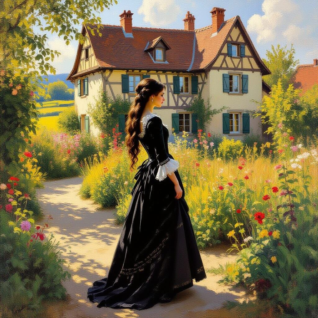 Noble in Garden: Impressionist Summer Afternoon