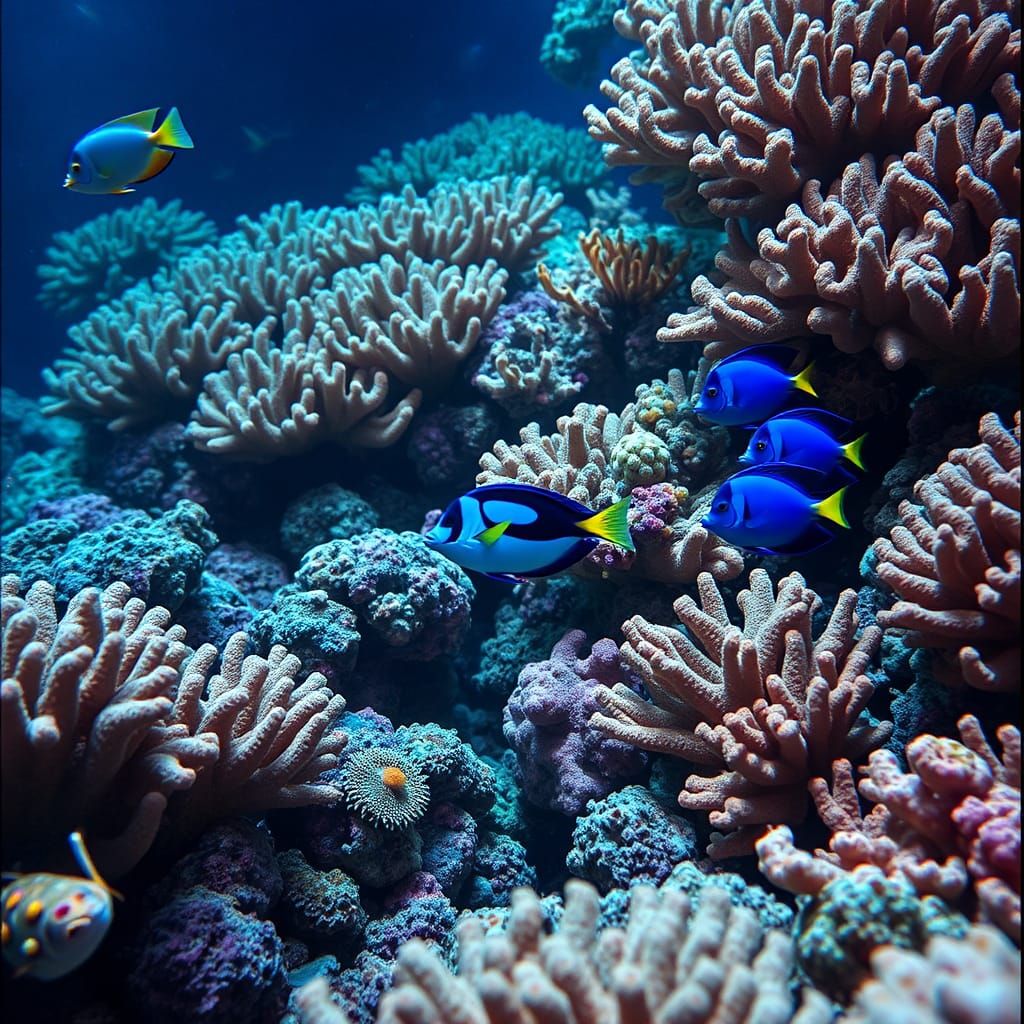 Lush Coral Reef with Iridescent Fish: Cinematic Film Still