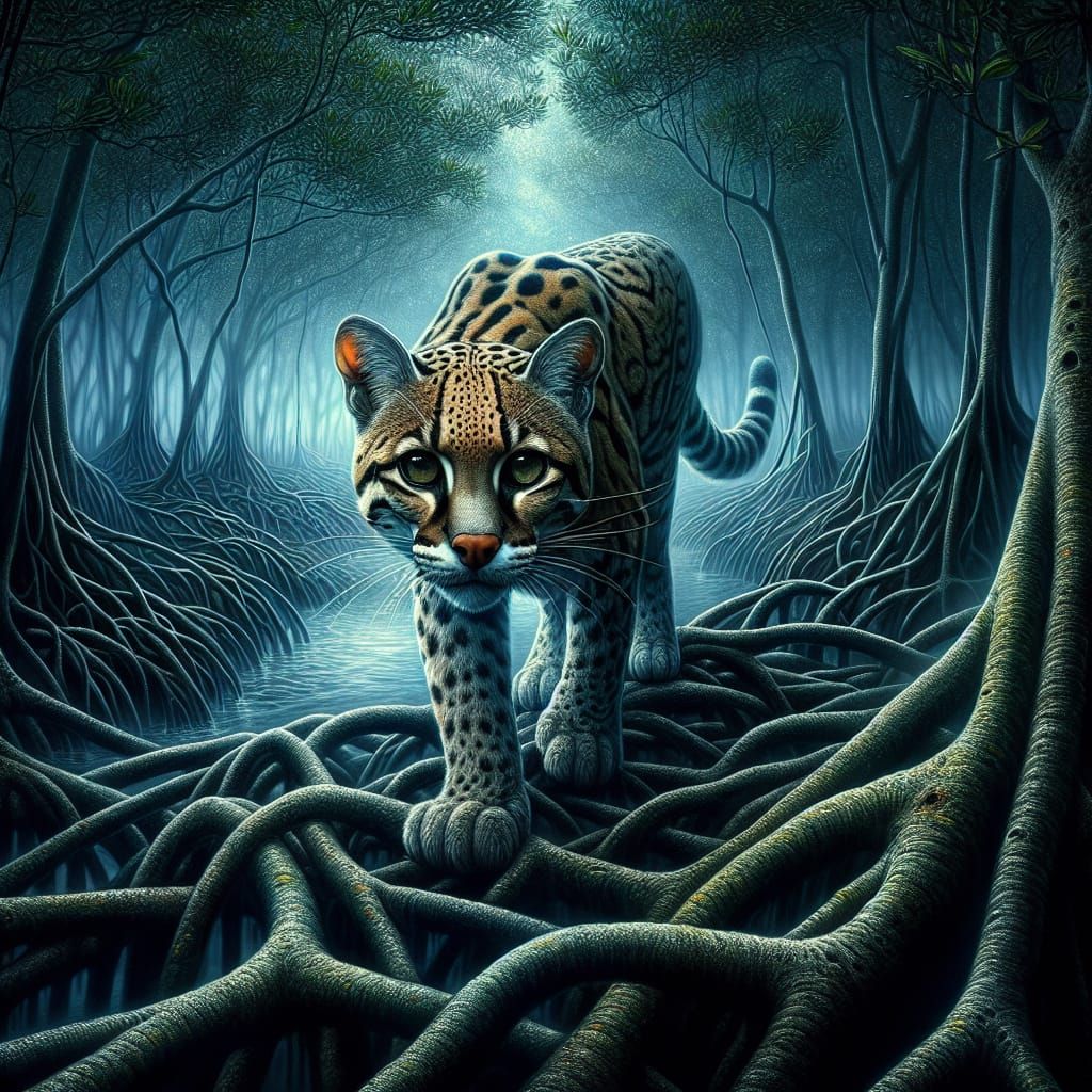 Mystical Mangrove Encounter in Photorealistic Style