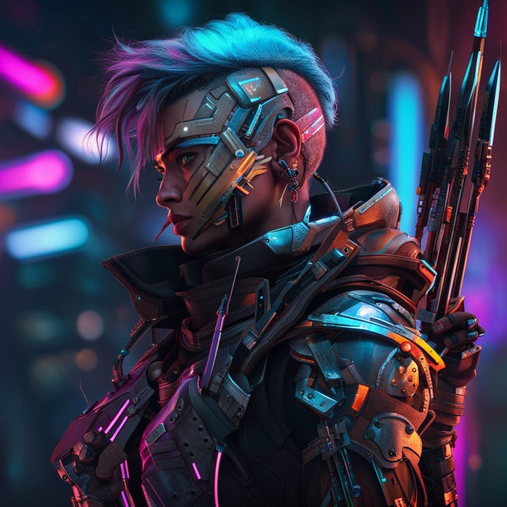 Cyberpunk Hunter with Plasma Bow and Arrows