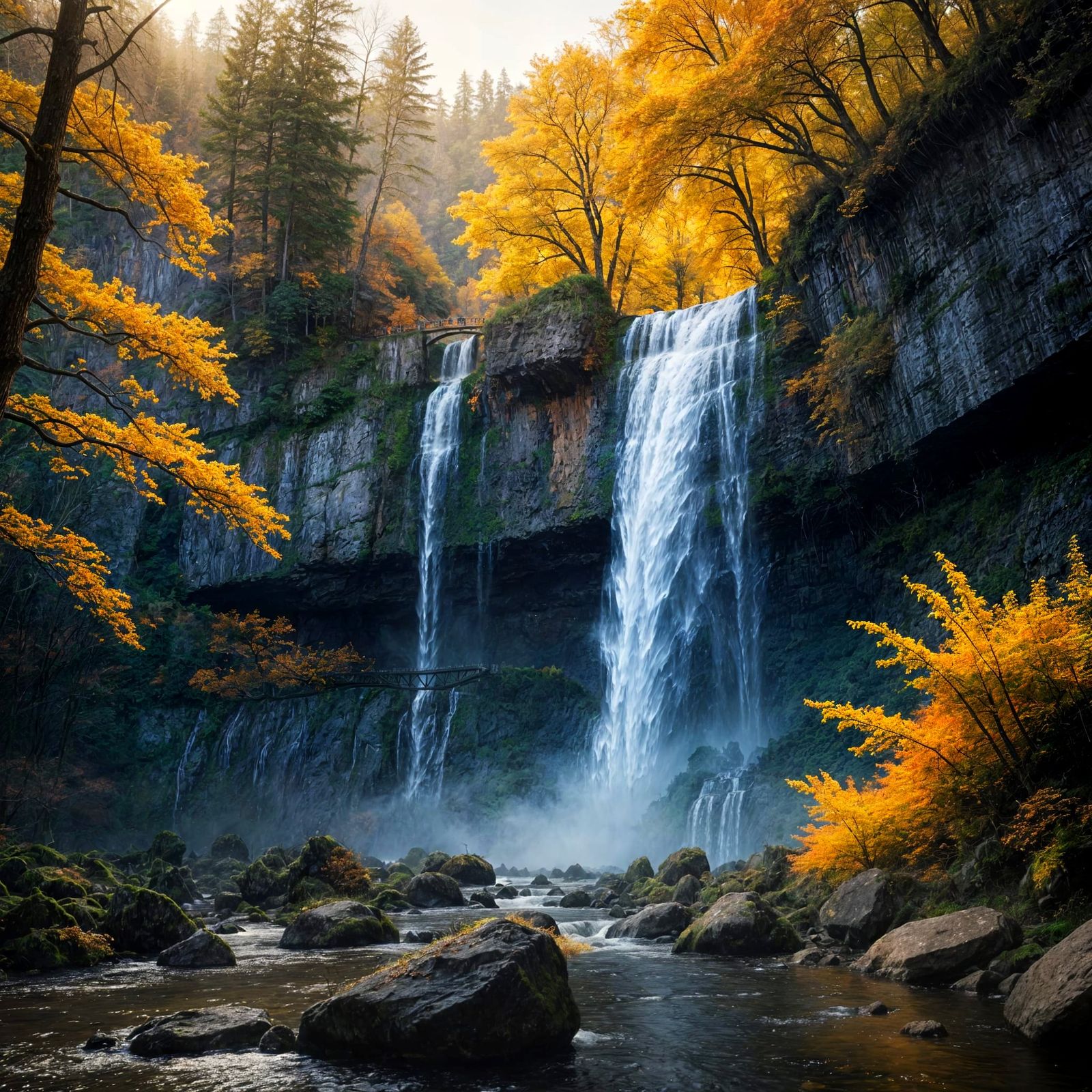 Multnomah Falls Autumn Spectacle in Cinematic Style