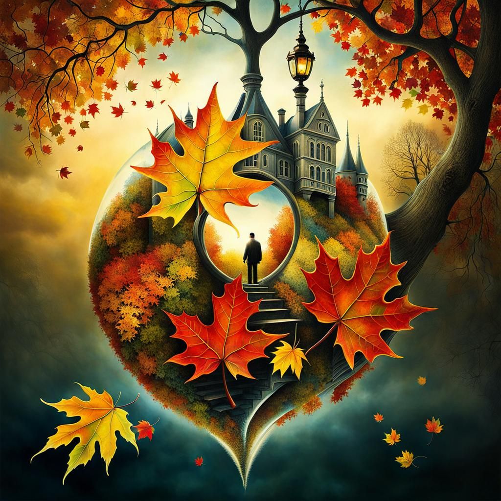 Magical Autumn Sunrise in Surrealist Style