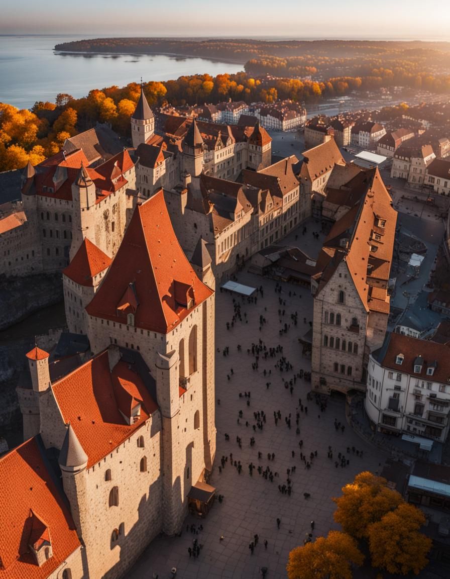 Sunrise Over Medieval City Seashore