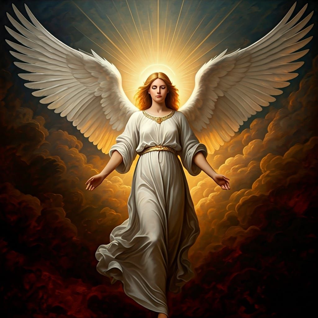 Angelic Seraphim in Dramatic Oil Painting Style
