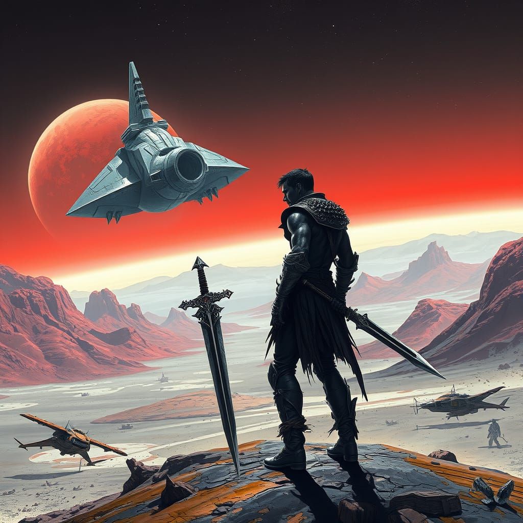 Alien Warrior Awaits Spaceship in Biomechanical Style