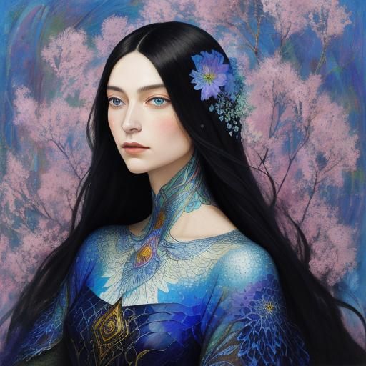 Peacock Woman Portrait in Abstract Expressionist Style