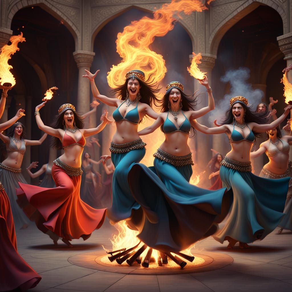Crazy Dervishes Dance with Belly Dancers: Fantasy Art