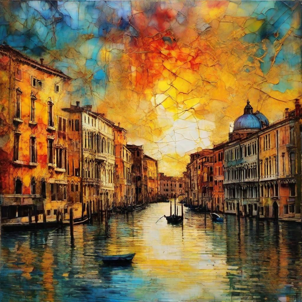 Encaustic Venice Sunset in Modern Impressionism