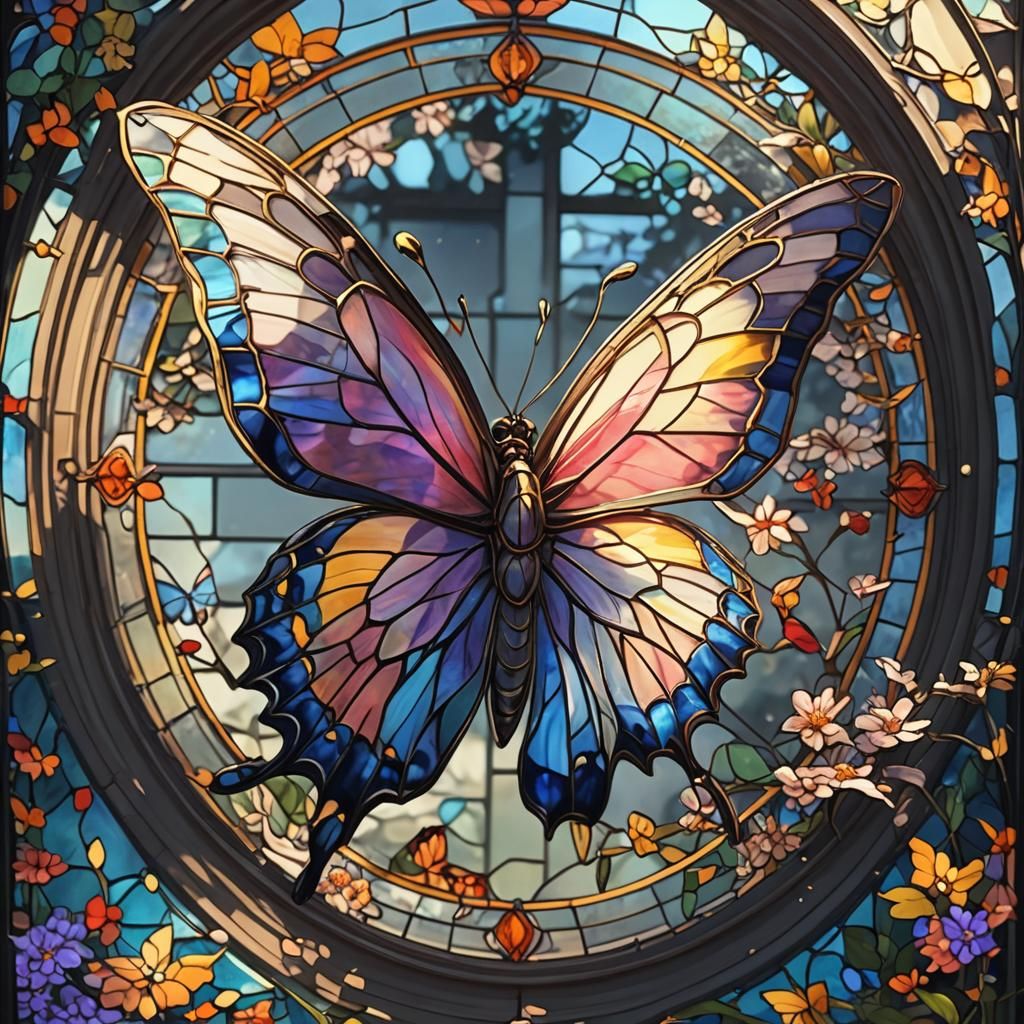 Stained Glass Butterfly: 3D Anime Art