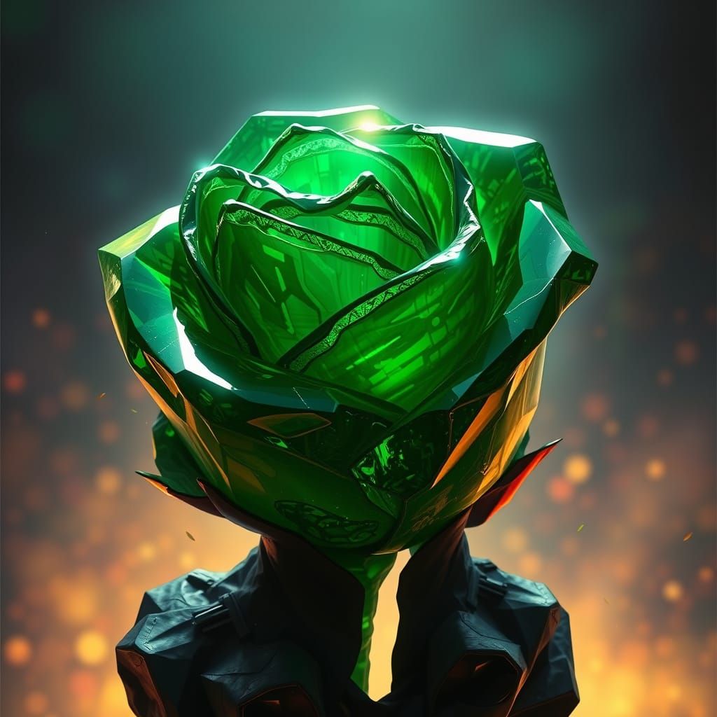 Emerald Rose Gemstone in Hyperrealistic Art