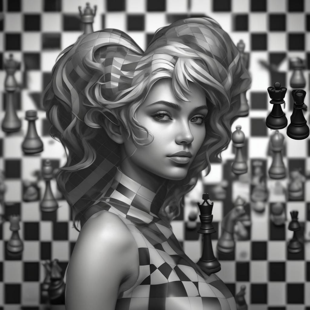 Chessboard Heart Portrait: Hyperdetailed Concept Art
