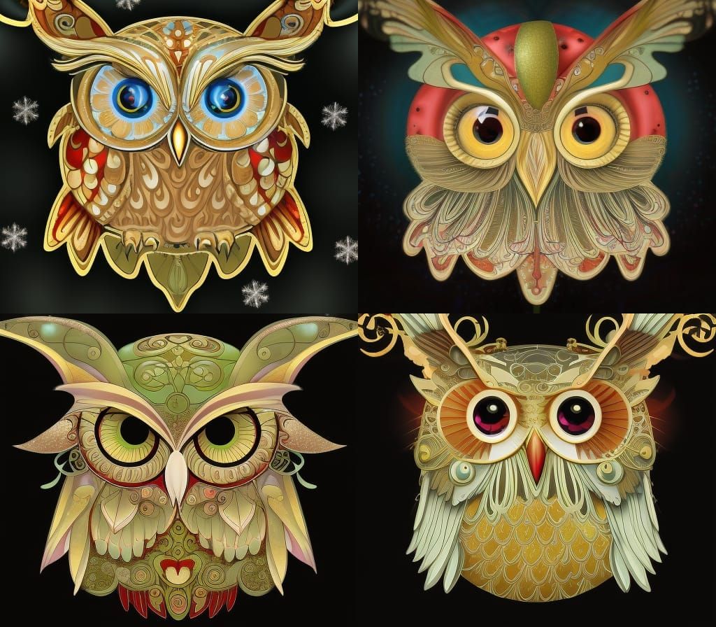 Art Nouveau Steampunk Owl in Red Hat, Detailed Digital Paint...