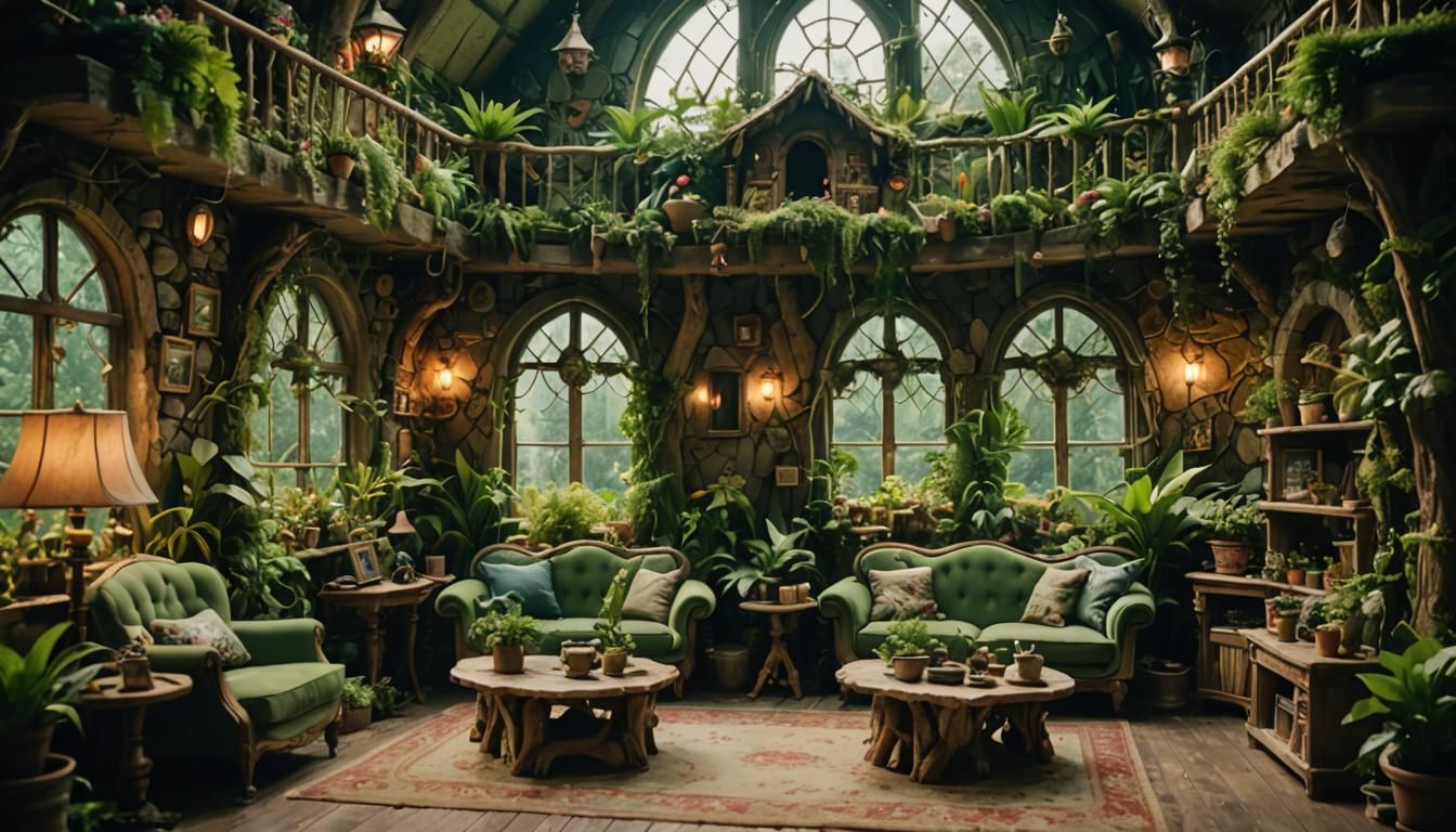 Enchanted Fairy House Living Room in Film Style