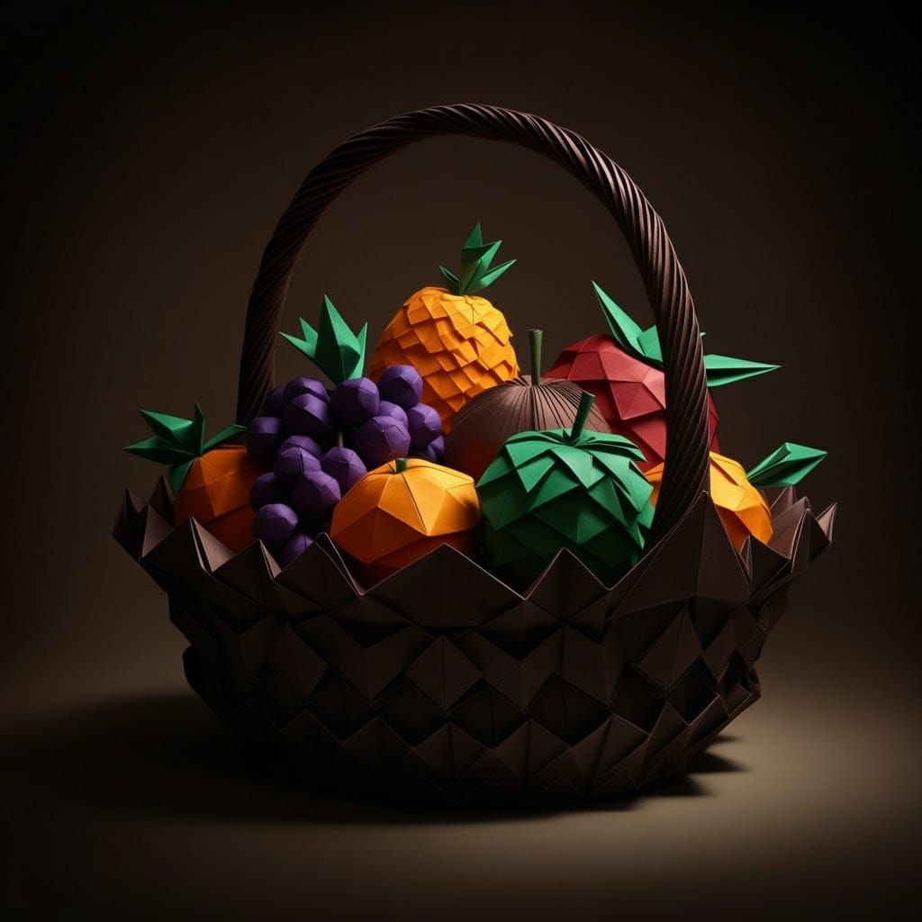 A rich and stunning fruit basket, entirely crafted from the ...