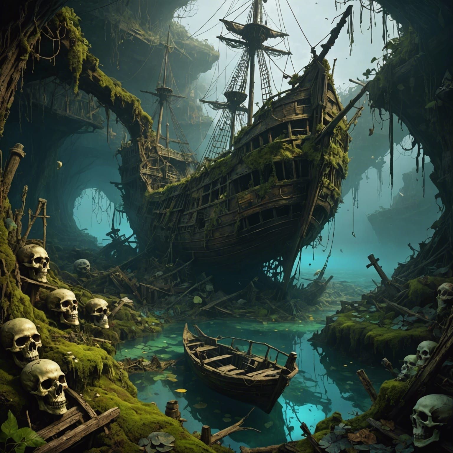 Underwater Pirate Shipwreck with Sunken Treasure