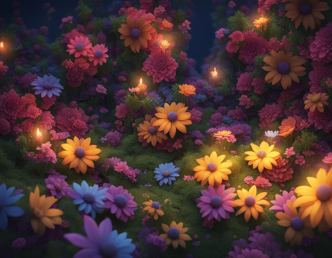 Magical Underworld Village Beneath Giant Flowers