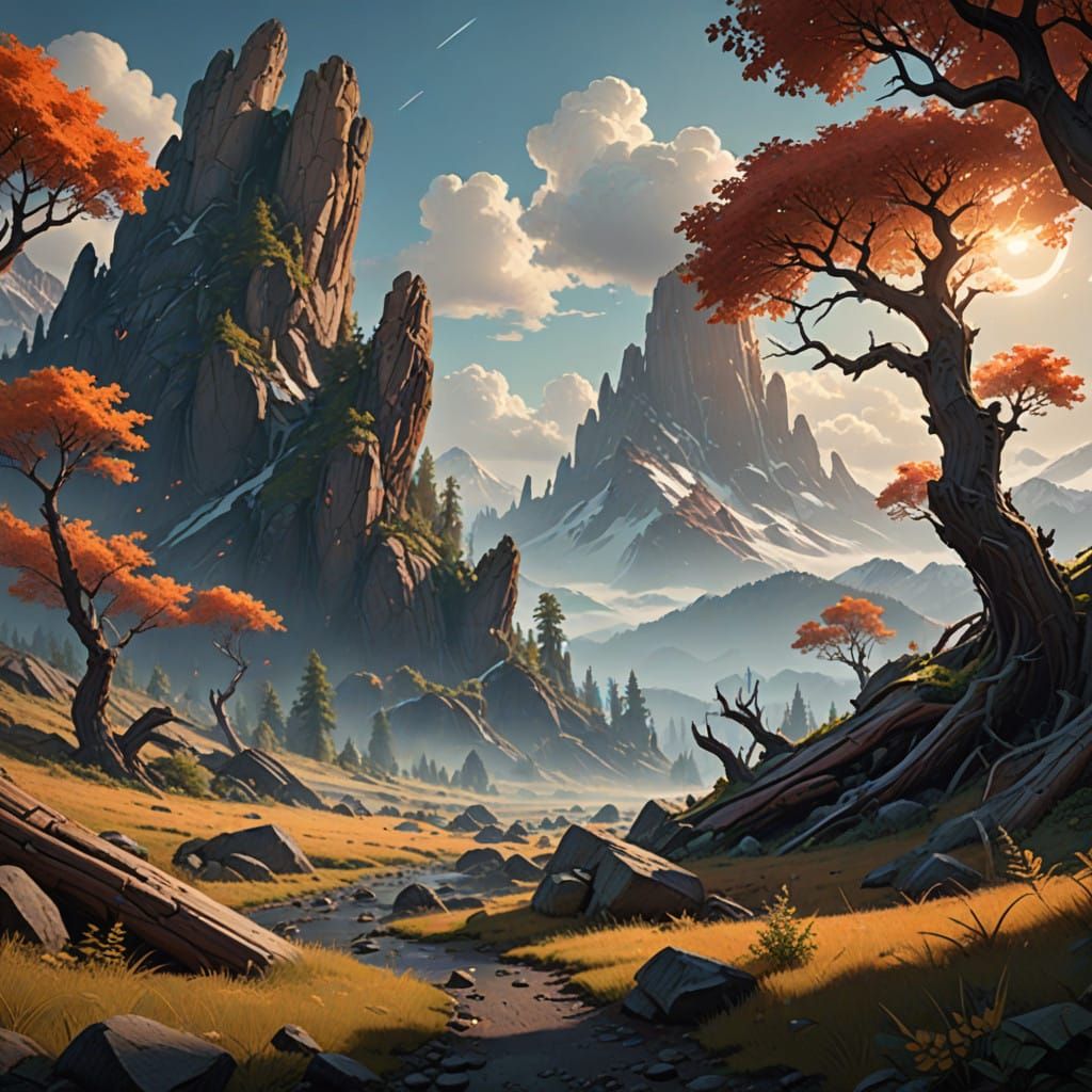 Surreal Mountain Landscape at Dawn, in Vibrant HDR