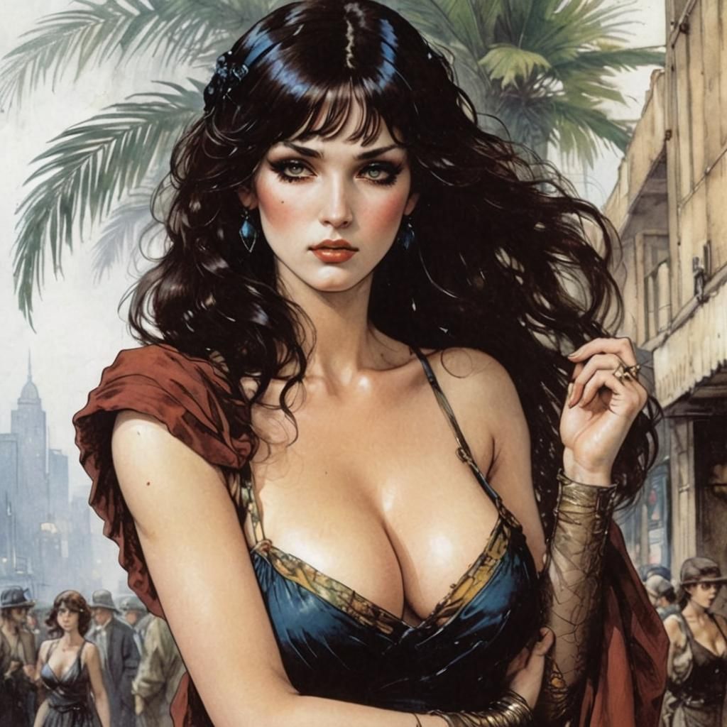 Voluptuous Woman in French Dress: Manara-Inspired Art