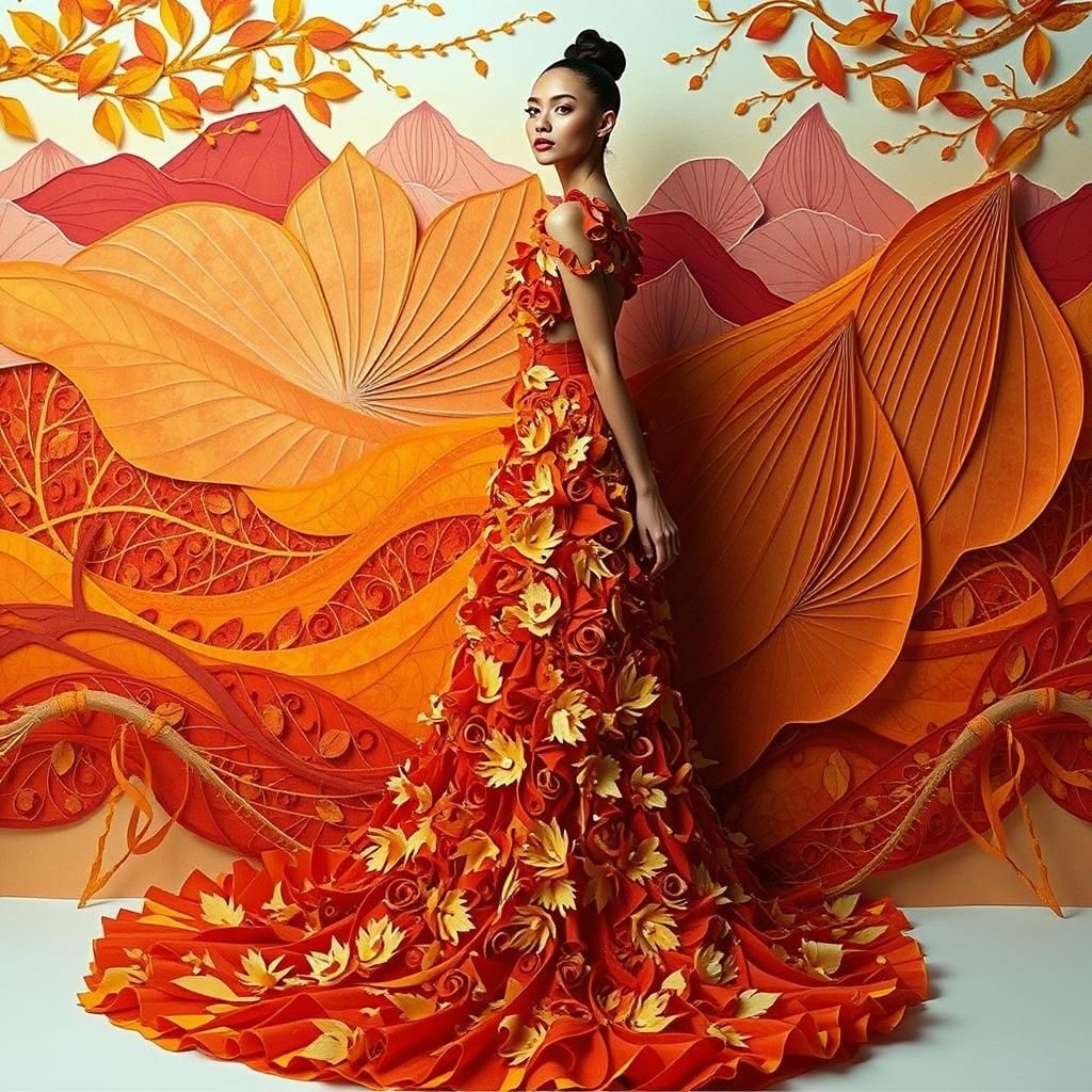 Autumn Papercraft Haute Couture Fashion Gown