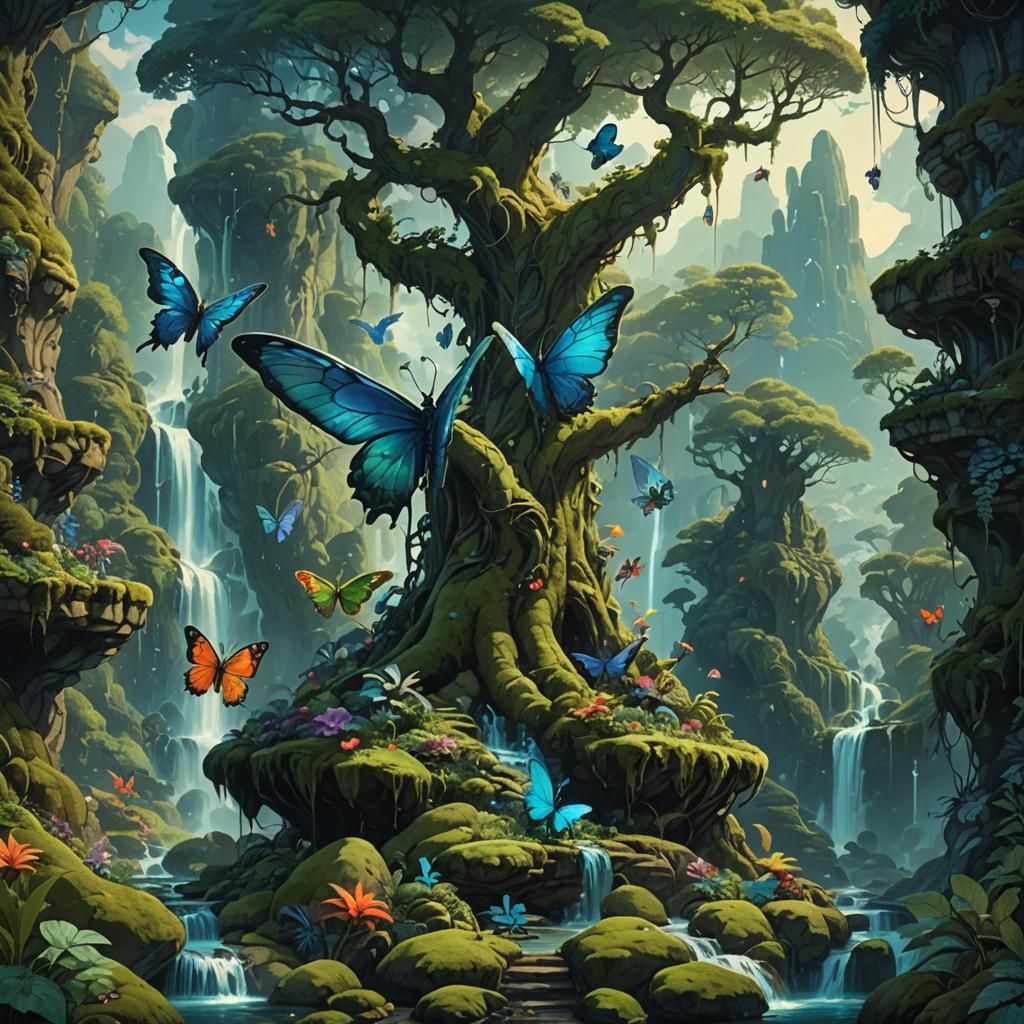 Fairies and Dragons in a Magical Forest Landscape