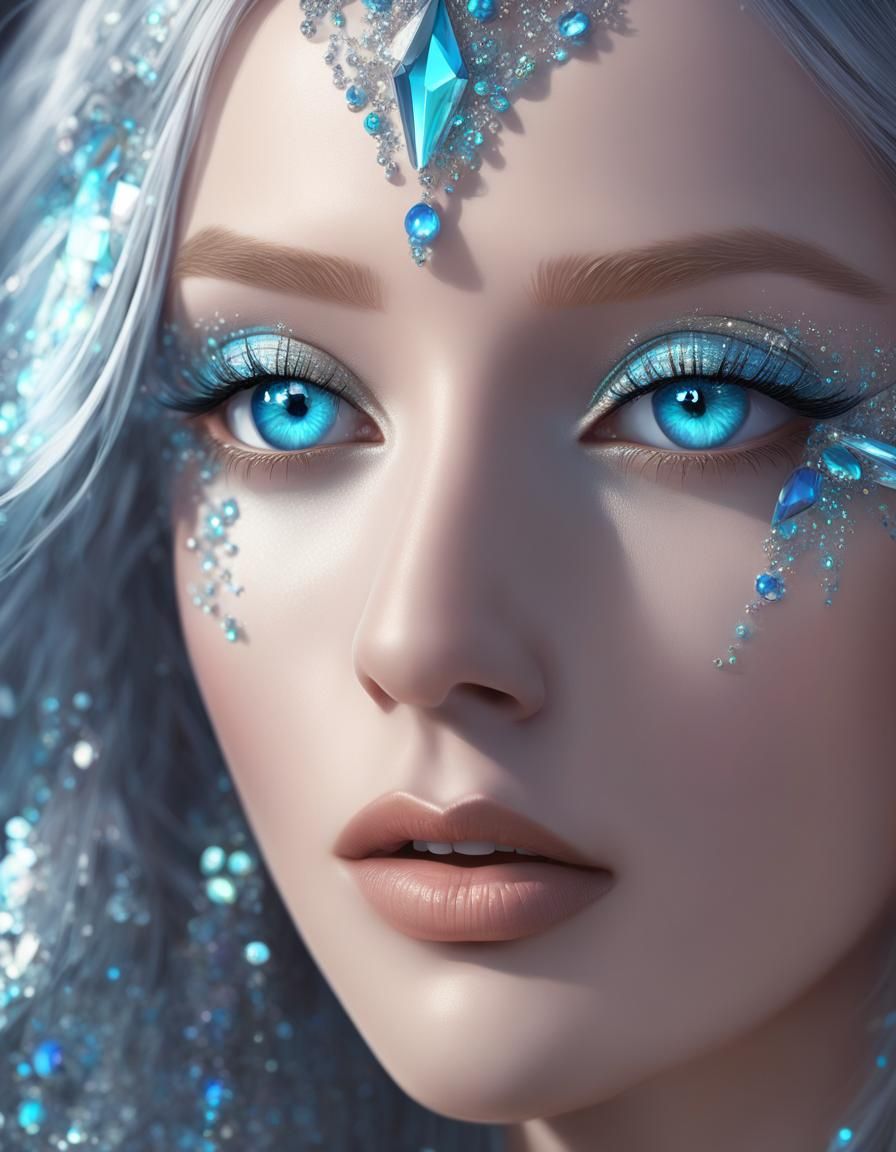 Ethereal beauty young lady with heavy glittery sliver long h...