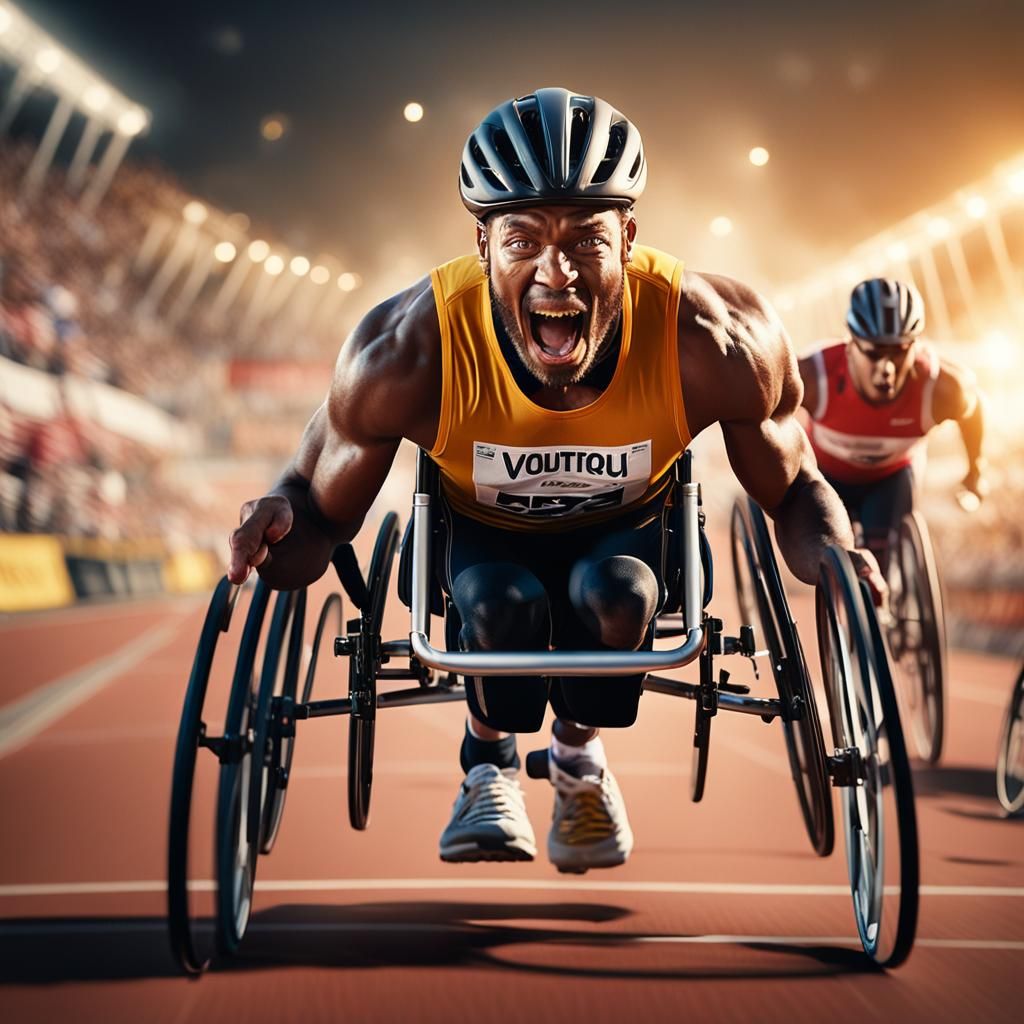 Hyper-realistic 64K 3D shot of a para-athlete crossing the f...