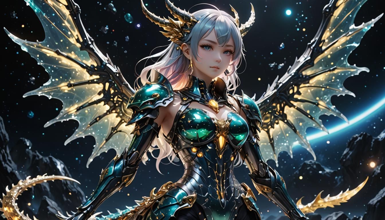 Anime Dragon Girl with Slime Body in Space