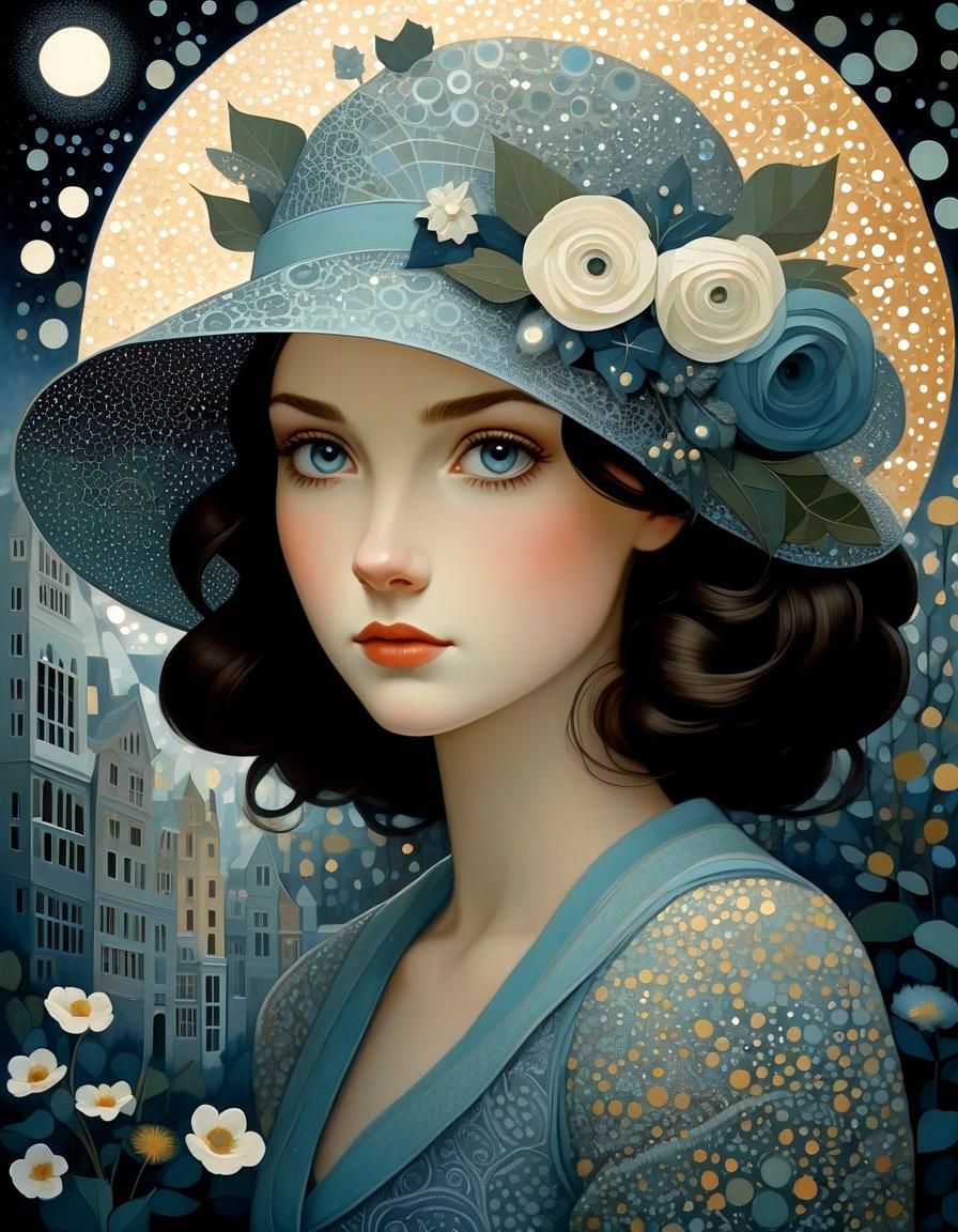 Ethereal Portrait of a Woman in a Dreamy Cityscape