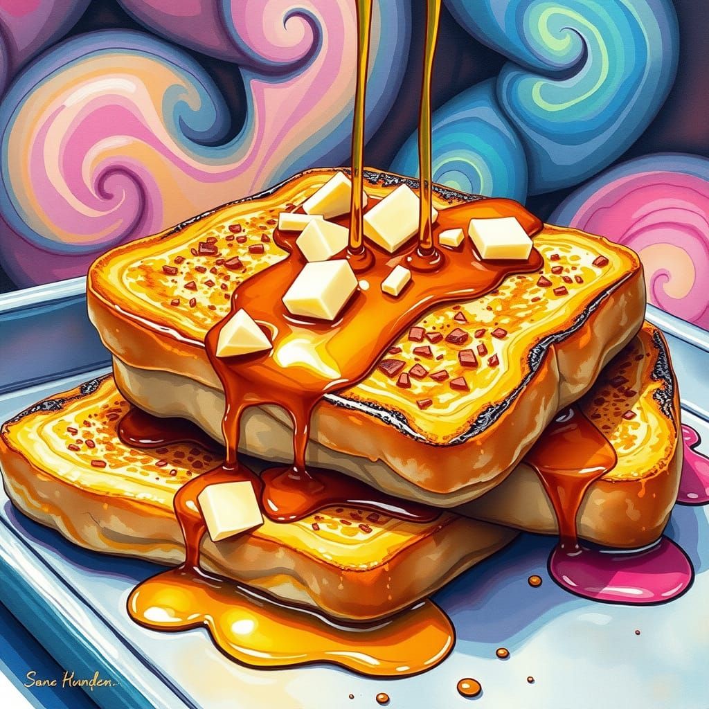 French Toast Still Life in Gouache Style