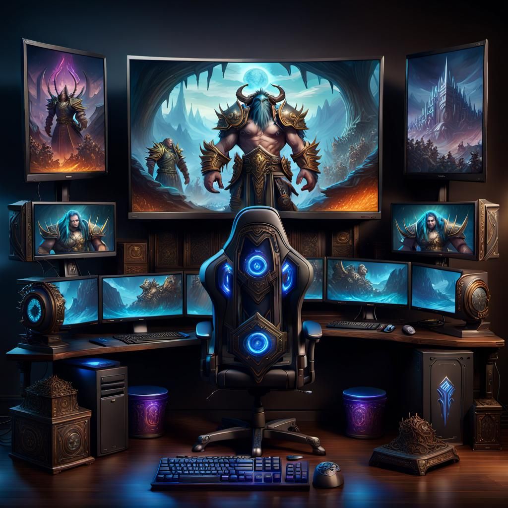 World of Warcraft Gaming Setup: Cinematic Illustration